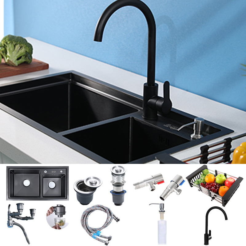 Modern Kitchen Sink Stainless Steel 2 Holes Drop-In Wear-resistant Kitchen Sink