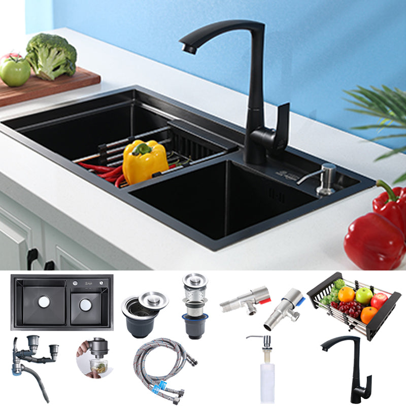 Modern Kitchen Sink Stainless Steel 2 Holes Drop-In Wear-resistant Kitchen Sink