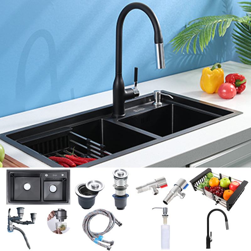 Modern Kitchen Sink Stainless Steel 2 Holes Drop-In Wear-resistant Kitchen Sink