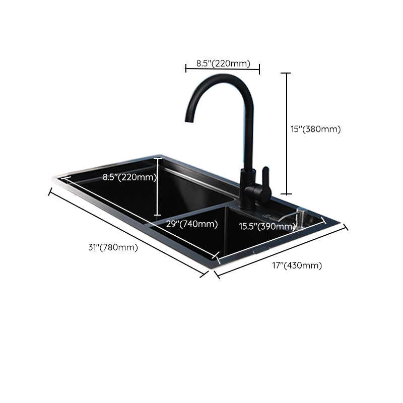 Modern Kitchen Sink Stainless Steel 2 Holes Drop-In Wear-resistant Kitchen Sink