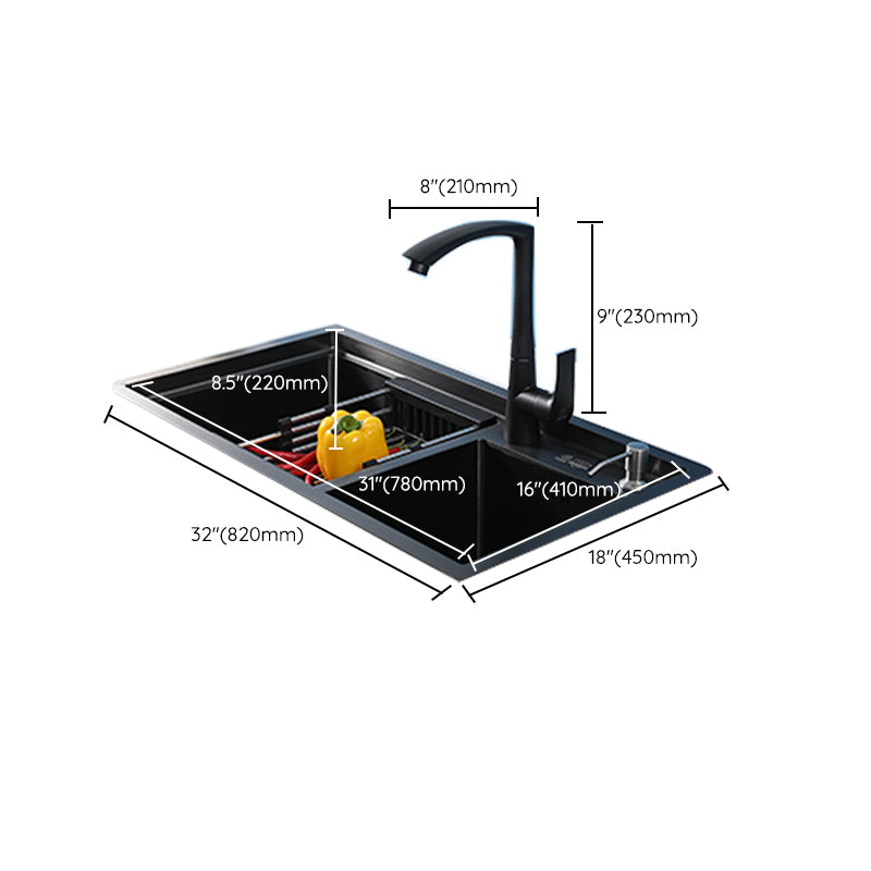 Modern Kitchen Sink Stainless Steel 2 Holes Drop-In Wear-resistant Kitchen Sink