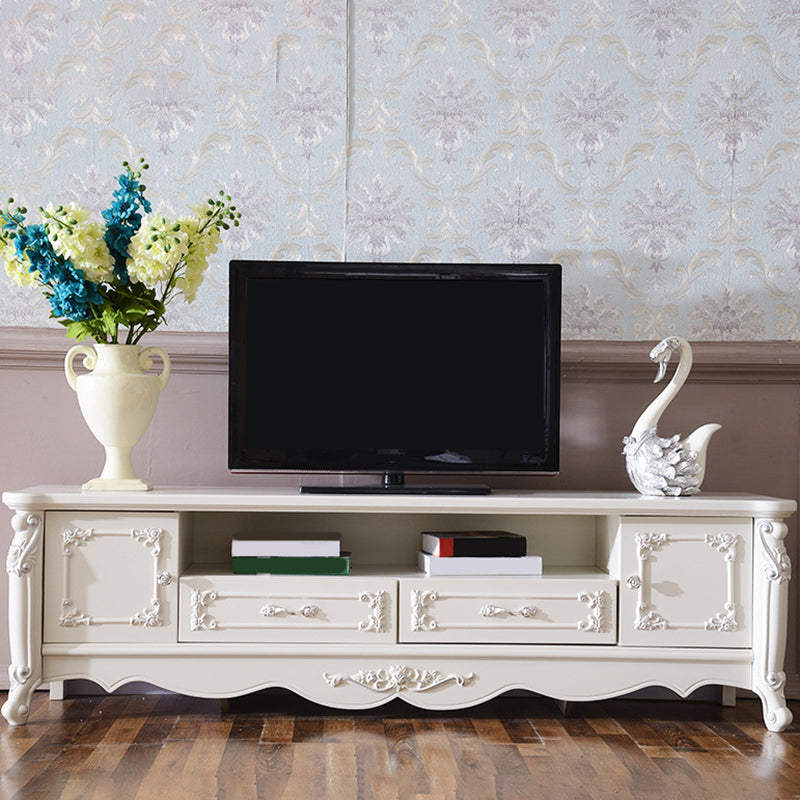 Traditional TV Media Stand White Open Shelving TV Stand Console with Drawers