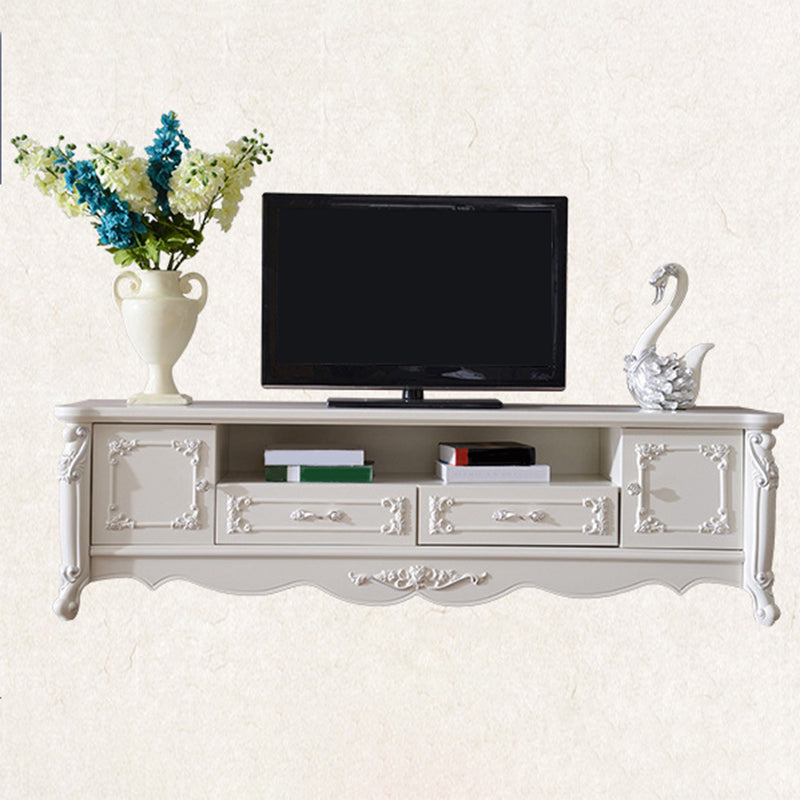 Traditional TV Media Stand White Open Shelving TV Stand Console with Drawers