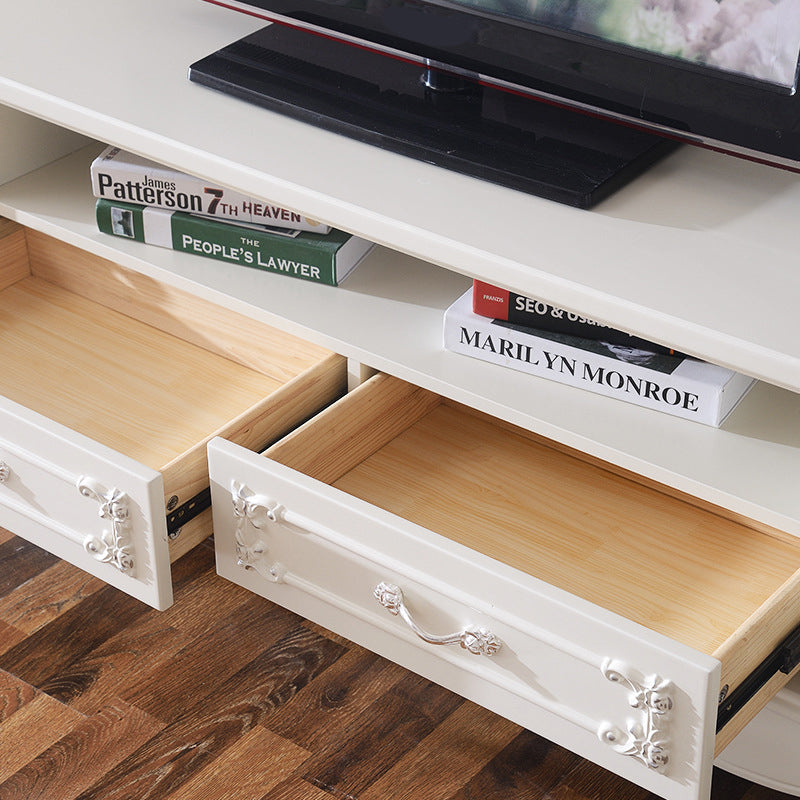 Traditional TV Media Stand White Open Shelving TV Stand Console with Drawers