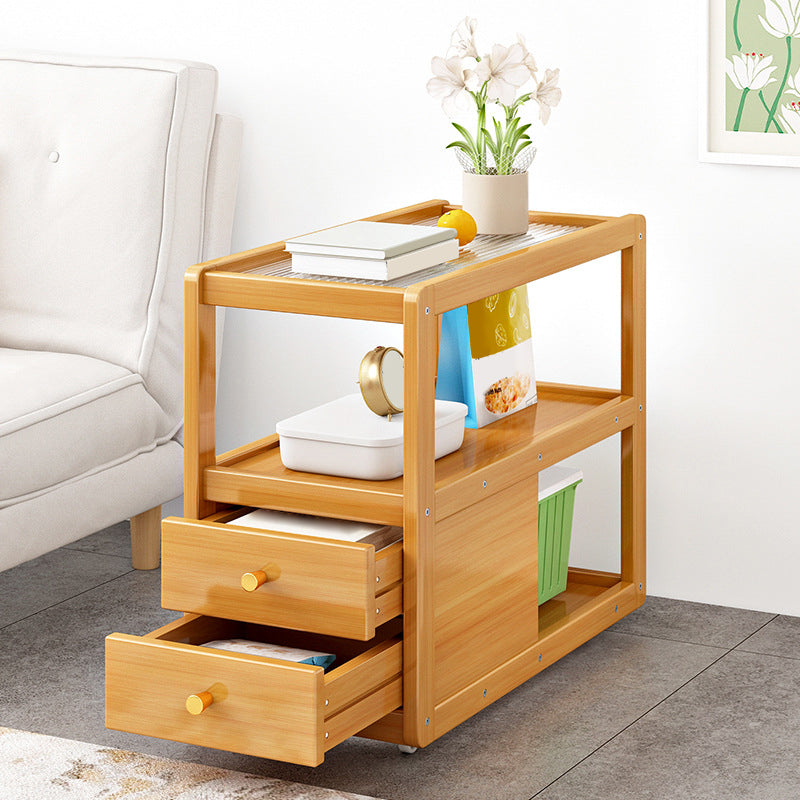 Wooden and Glass Bedside Table Modern Minimalist Night Table with Casters