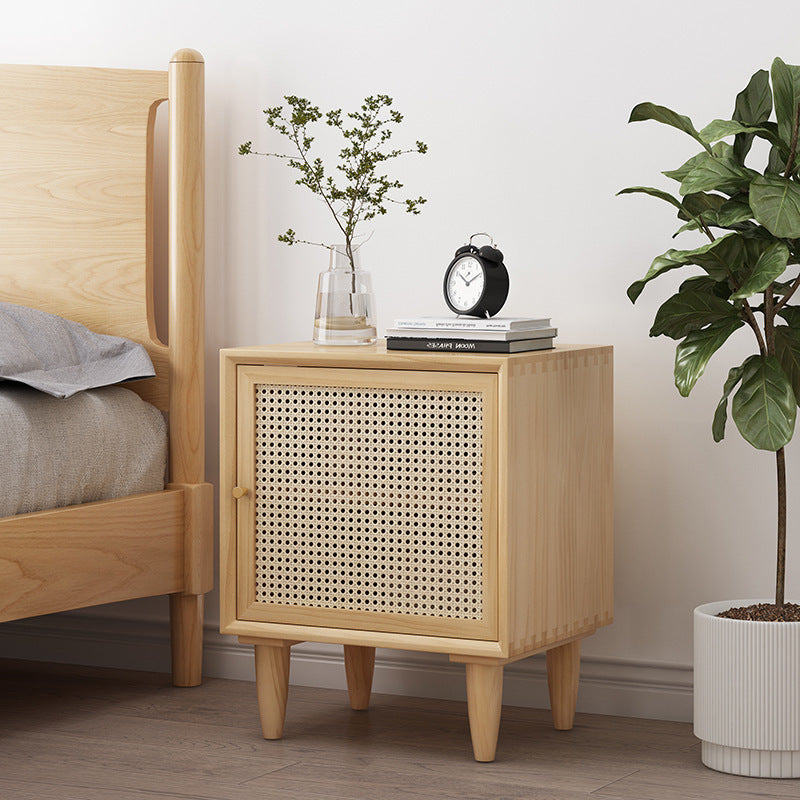 Wooden Night Table Modern Minimalist Bedside Table with Cabinet