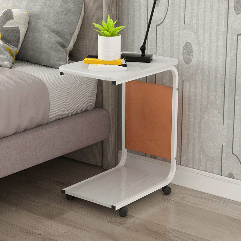 Wooden and Metal Night Table Modern Minimalist Open Bedside Table with Casters