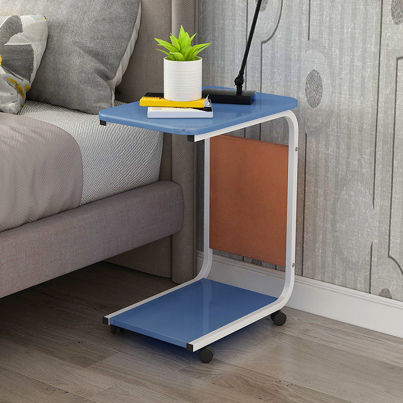 Wooden and Metal Night Table Modern Minimalist Open Bedside Table with Casters