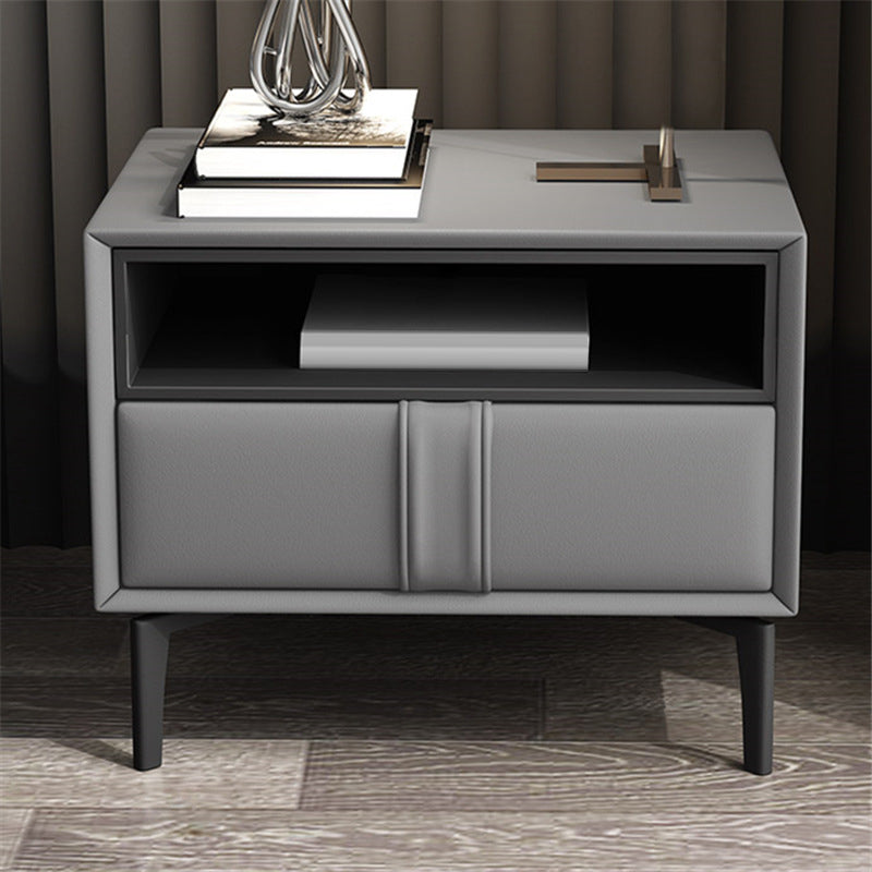 Wooden and Leather Night Table Modern Minimalist Open Bedside Table with Legs