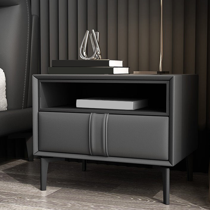 Wooden and Leather Night Table Modern Minimalist Open Bedside Table with Legs