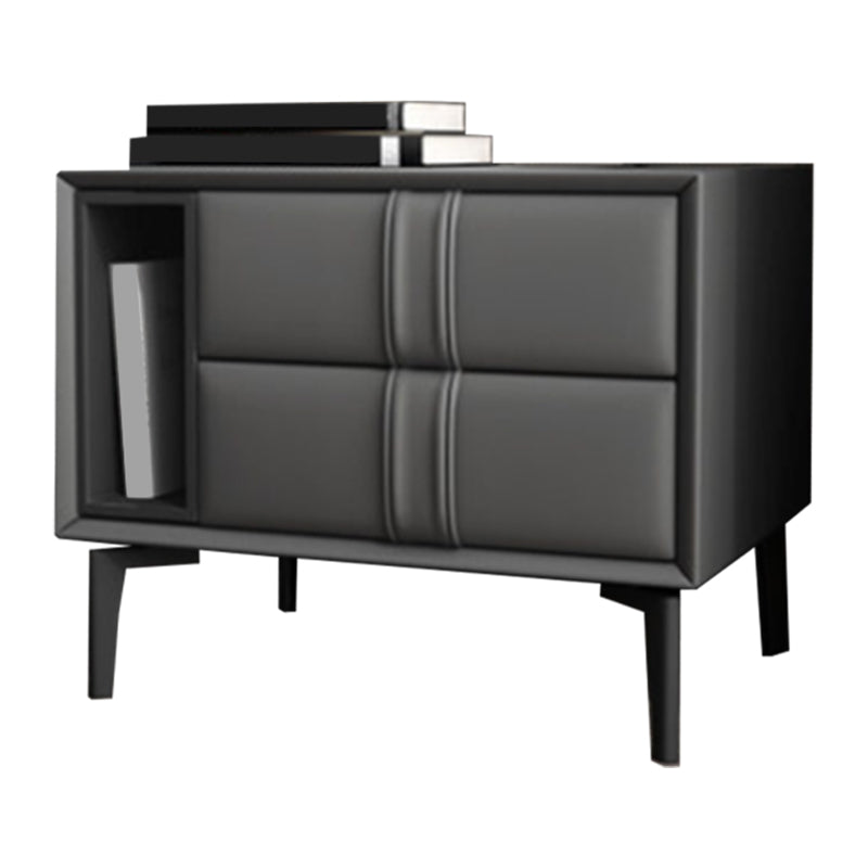 Leather and Wood Night Table Modern Minimalist Open Bedside Table with Legs