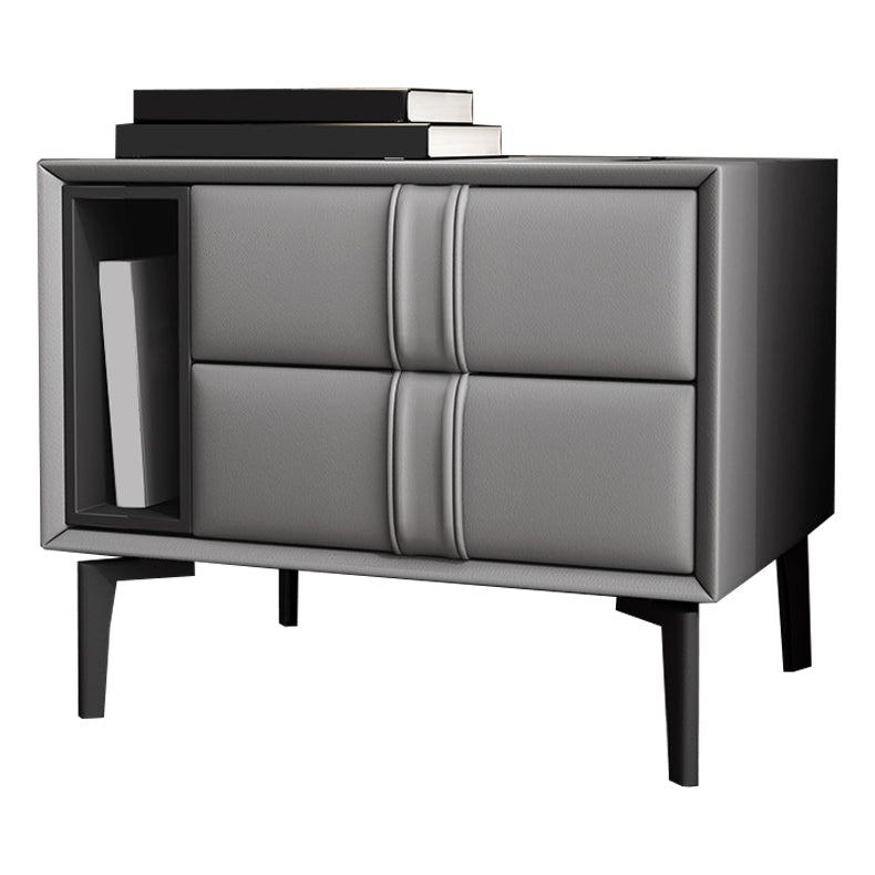 Leather and Wood Night Table Modern Minimalist Open Bedside Table with Legs