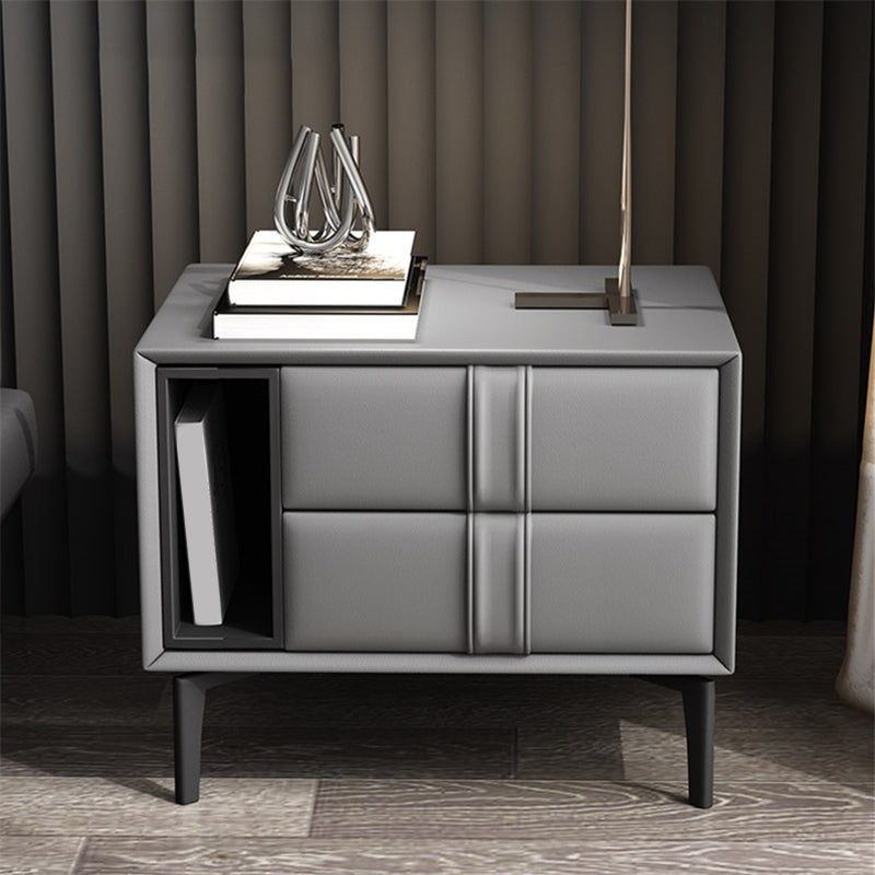 Leather and Wood Night Table Modern Minimalist Open Bedside Table with Legs