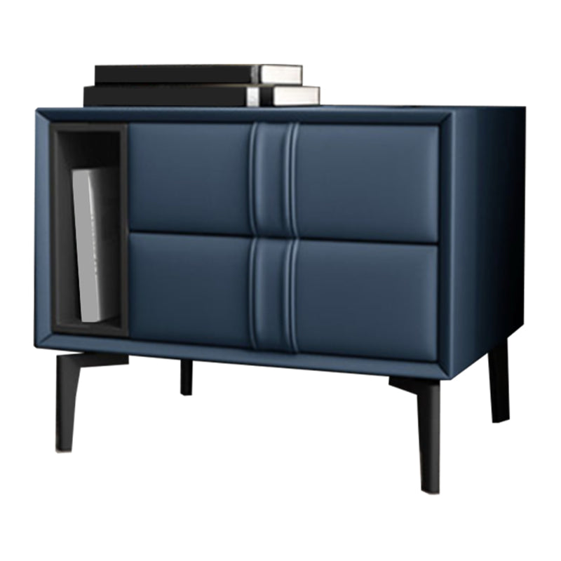 Leather and Wood Night Table Modern Minimalist Open Bedside Table with Legs