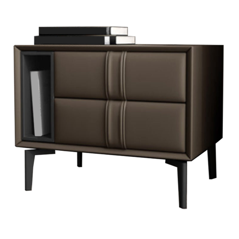 Leather and Wood Night Table Modern Minimalist Open Bedside Table with Legs