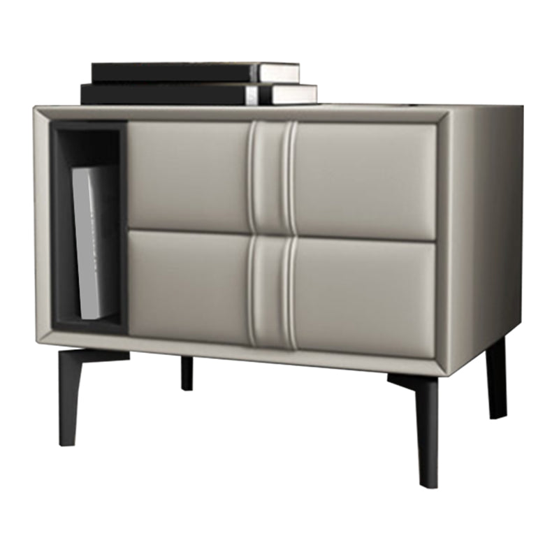 Leather and Wood Night Table Modern Minimalist Open Bedside Table with Legs