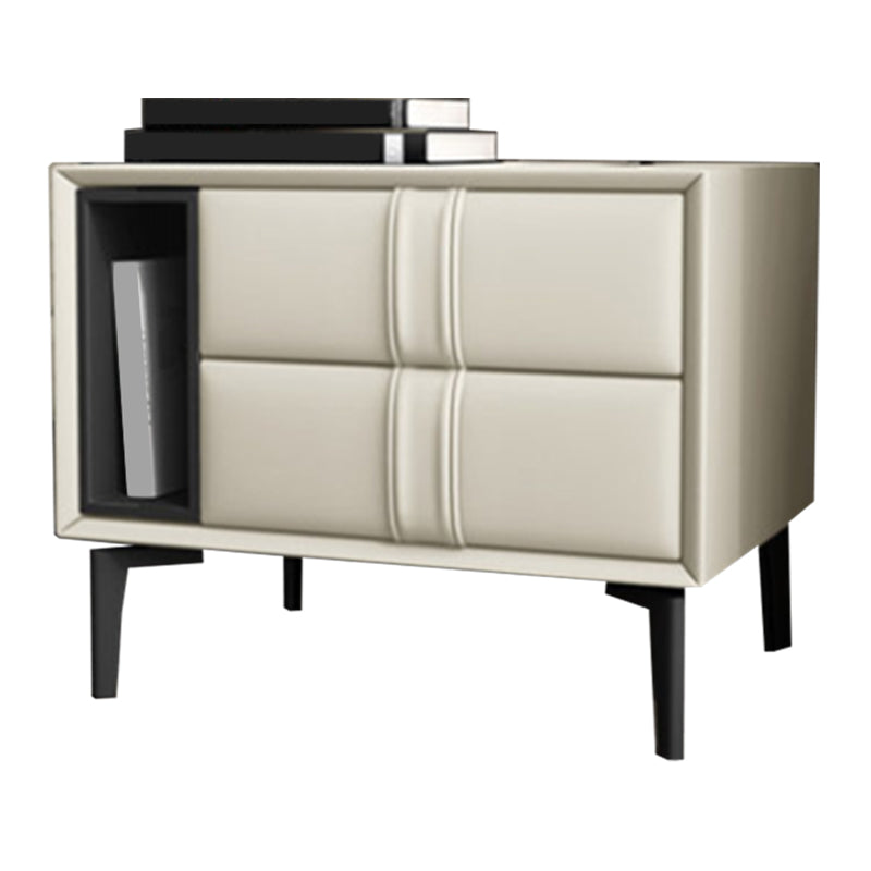 Leather and Wood Night Table Modern Minimalist Open Bedside Table with Legs