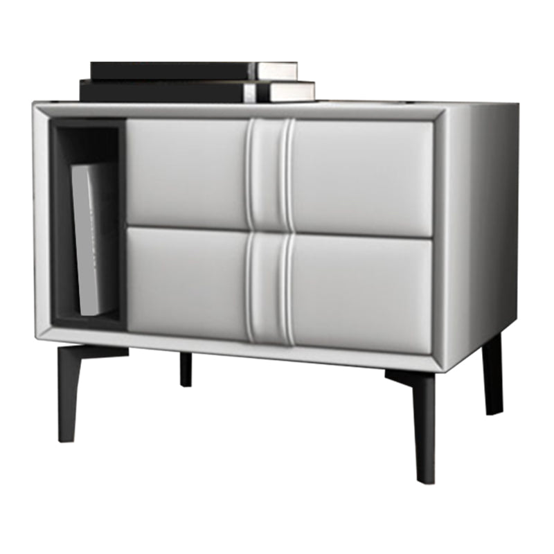 Leather and Wood Night Table Modern Minimalist Open Bedside Table with Legs