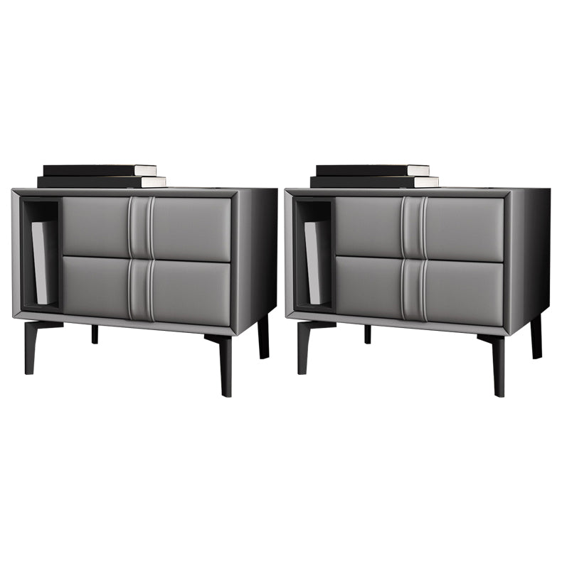 Leather and Wood Night Table Modern Minimalist Open Bedside Table with Legs