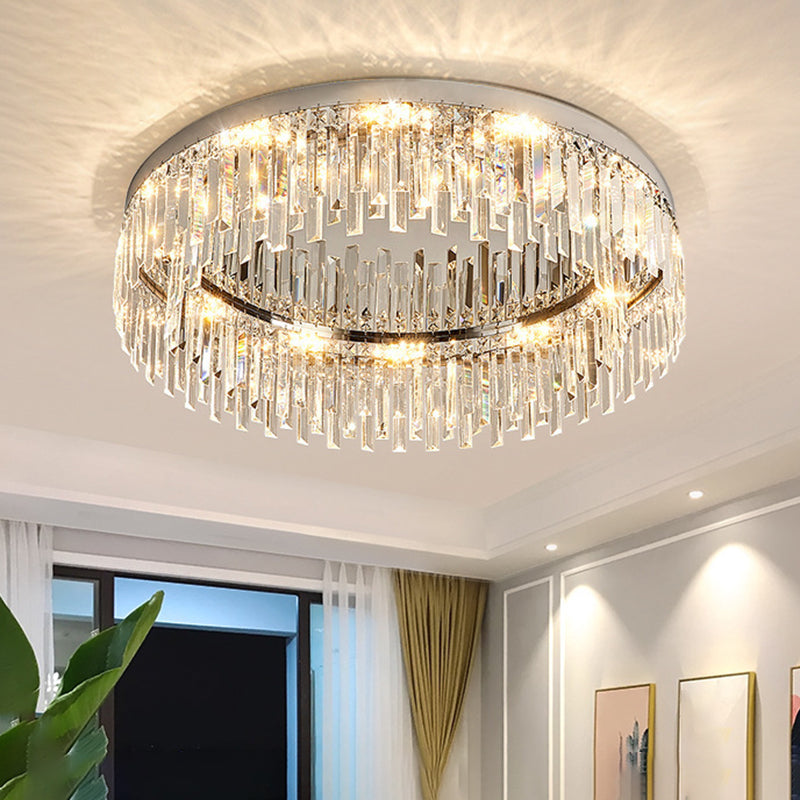 Round LED Flush Mount Light Fixture Crystal Minimalist Ceiling Flush