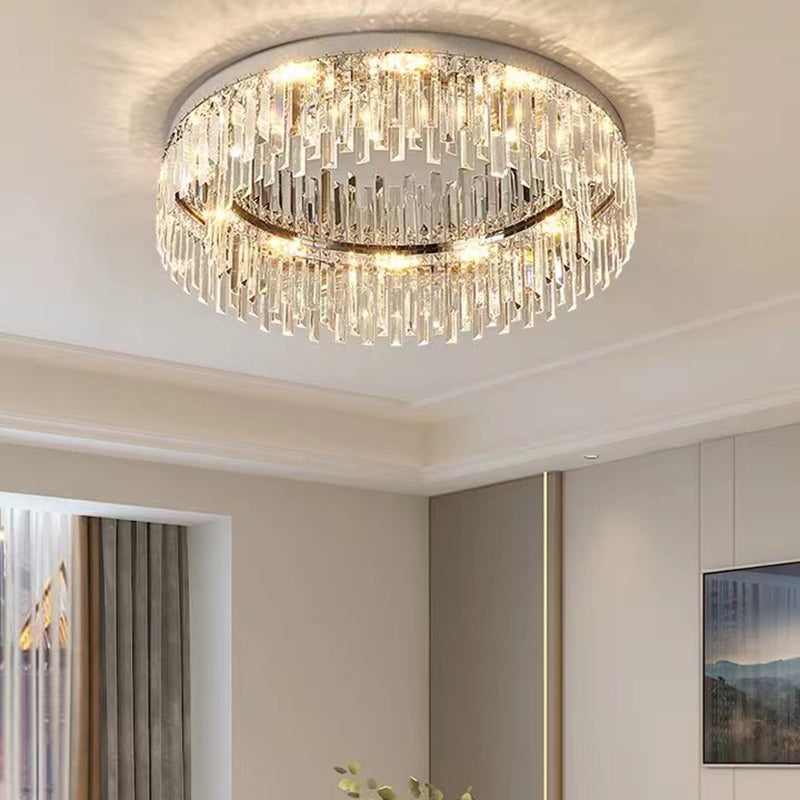 Round LED Flush Mount Light Fixture Crystal Minimalist Ceiling Flush