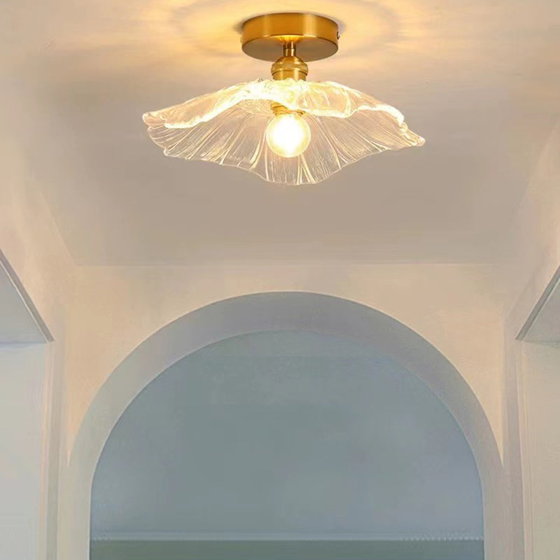 Modern Ceiling Lamp Flower-shaped Glass Shade Flush Mount Light Fixture