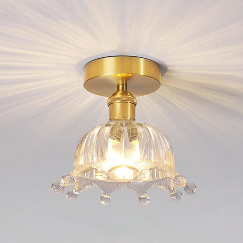 Modern Ceiling Lamp Flower-shaped Glass Shade Flush Mount Light Fixture