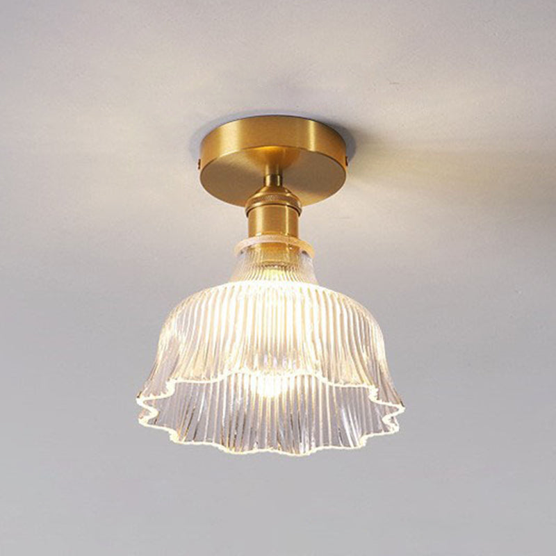 Modern Ceiling Lamp Flower-shaped Glass Shade Flush Mount Light Fixture