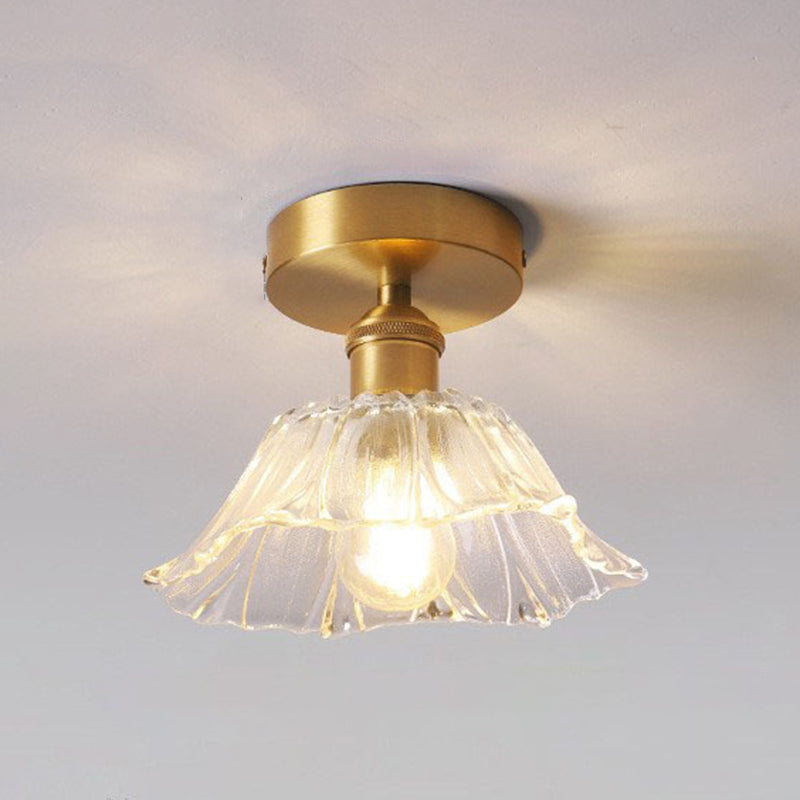 Modern Ceiling Lamp Flower-shaped Glass Shade Flush Mount Light Fixture