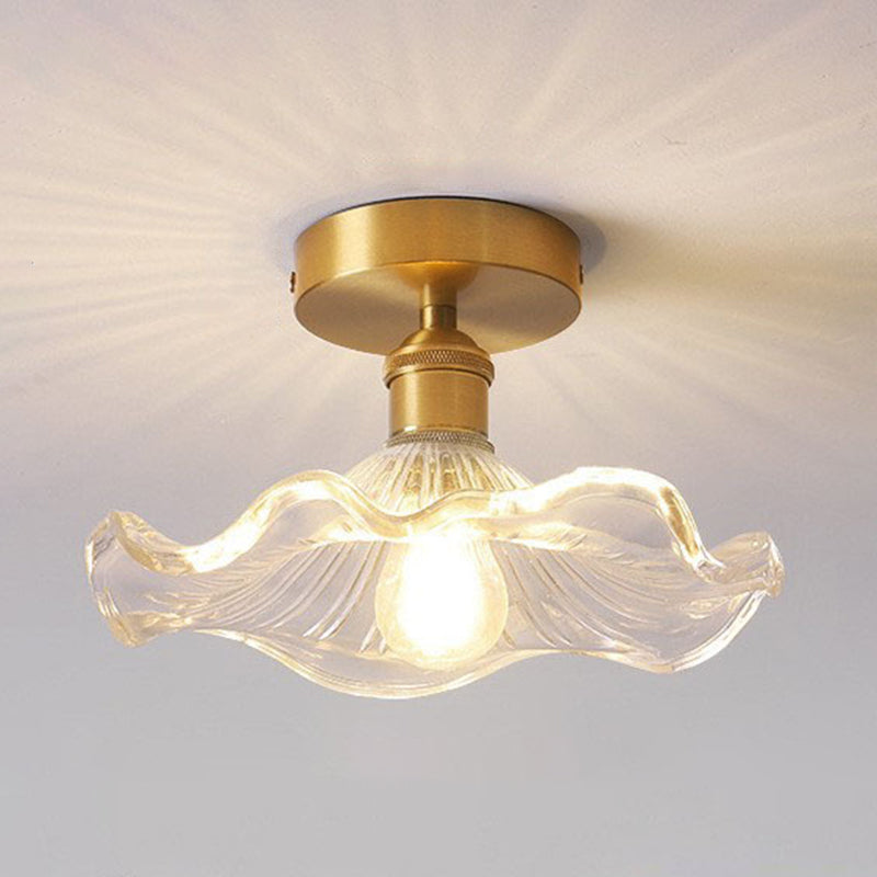 Modern Ceiling Lamp Flower-shaped Glass Shade Flush Mount Light Fixture