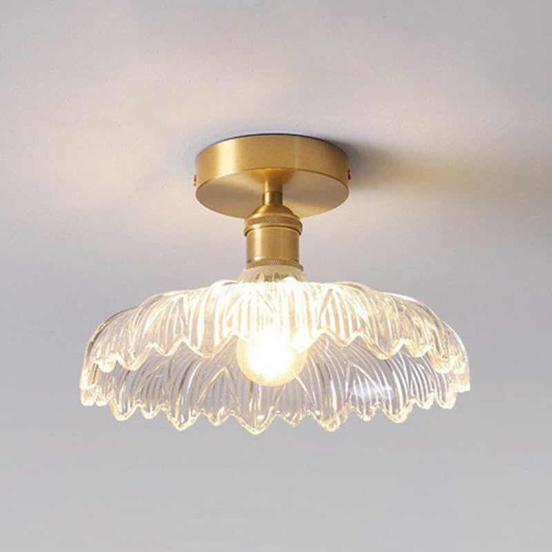 Modern Ceiling Lamp Flower-shaped Glass Shade Flush Mount Light Fixture