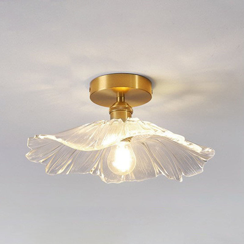 Modern Ceiling Lamp Flower-shaped Glass Shade Flush Mount Light Fixture