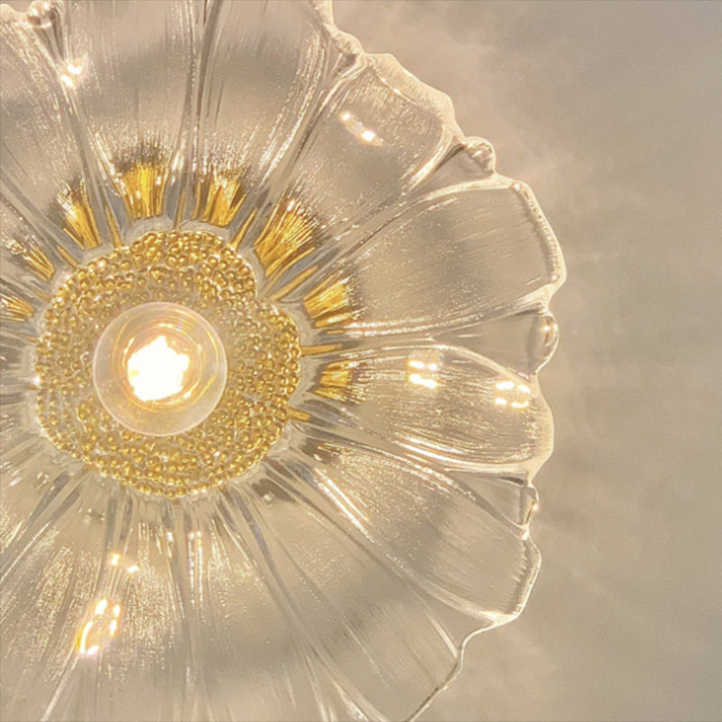 Modern Ceiling Lamp Flower-shaped Glass Shade Flush Mount Light Fixture