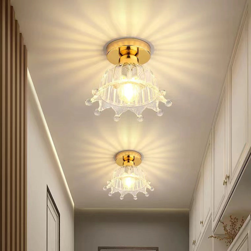 Modern Ceiling Lamp Flower-shaped Glass Shade Flush Mount Light Fixture