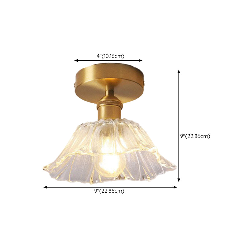 Modern Ceiling Lamp Flower-shaped Glass Shade Flush Mount Light Fixture