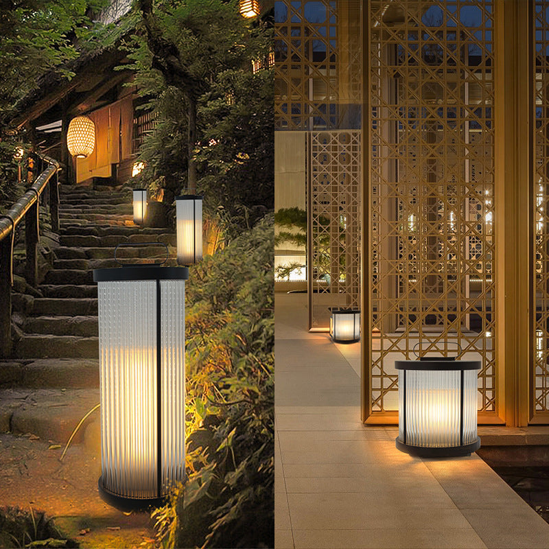 Modern Outdoor Lamp Minimalist Solar Lamp with Glass Shade for Backyard