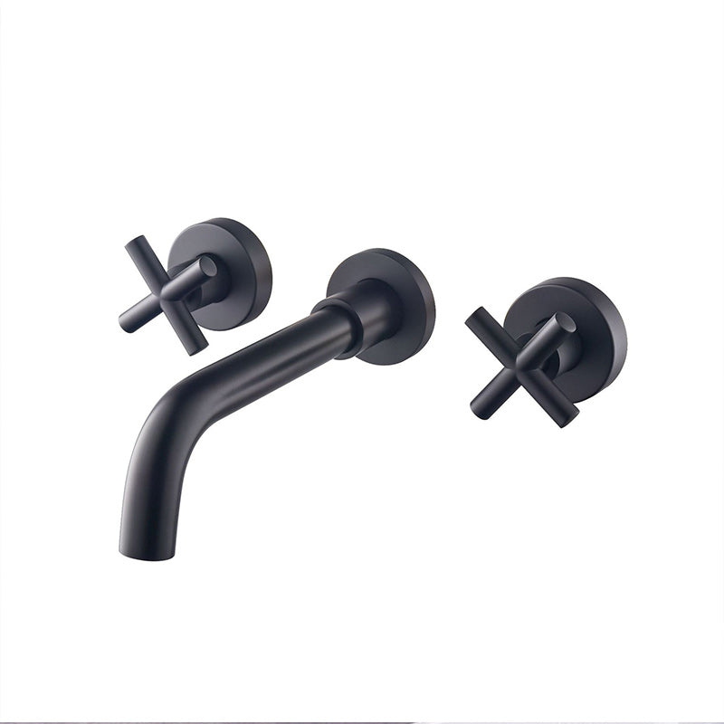 Cross Handle Wall Mounted Bathroom Faucet 3 Hole Luxury Vanity Sink Faucet