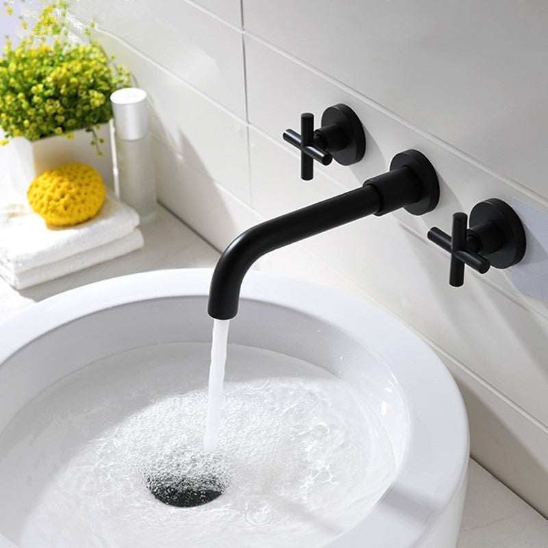 Cross Handle Wall Mounted Bathroom Faucet 3 Hole Luxury Vanity Sink Faucet