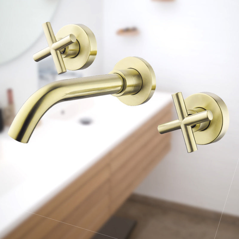 Cross Handle Wall Mounted Bathroom Faucet 3 Hole Luxury Vanity Sink Faucet