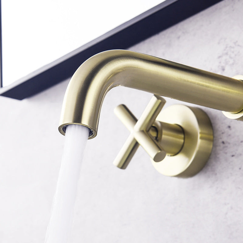 Cross Handle Wall Mounted Bathroom Faucet 3 Hole Luxury Vanity Sink Faucet