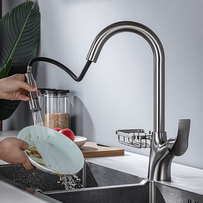 Modern Bar Faucet Brass Pulldown Sprayer Swivel Spout Kitchen Sink Faucet