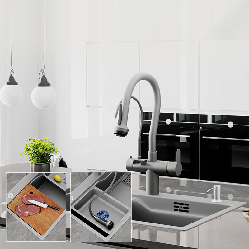 Modern Kitchen Sink Stainless Steel with Accessories and Faucet Top-Mount Kitchen Bar Sink