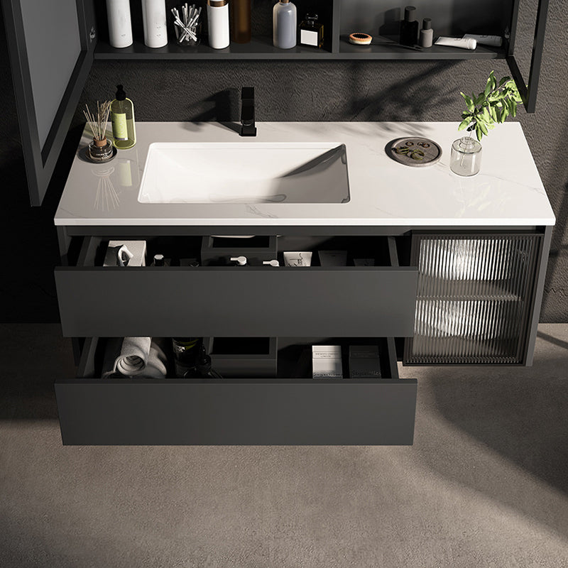 Luxurious Bathroom Vanity Wall-Mounted Sink Floor Cabinet in Black