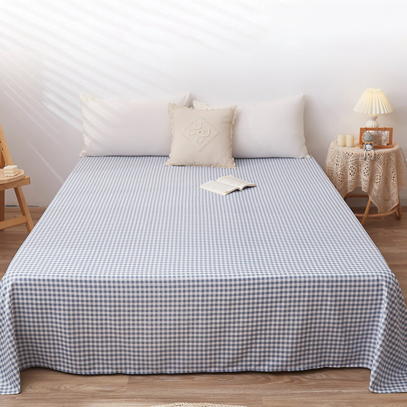 Cotton Bed Sheet Check Pattern Fade Resistant Sheet Set in Blue