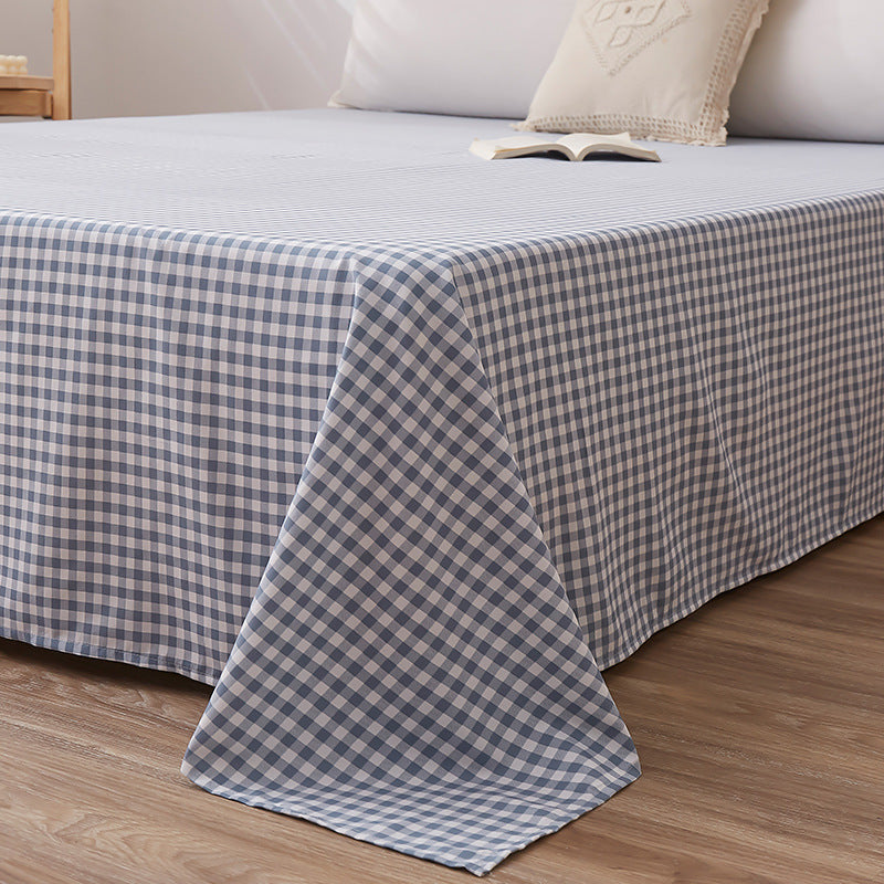 Cotton Bed Sheet Check Pattern Fade Resistant Sheet Set in Blue