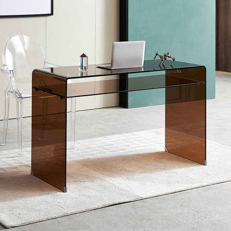 Modern Glass Top Office Desk 29.53" Tall Writing Desk with Sled Base