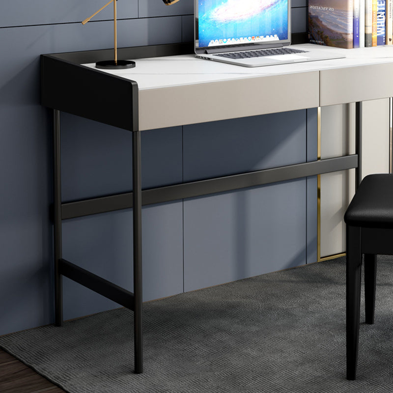 Contemporary Office Desk Rectangular Secretary Desk with 2 Storage Drawers