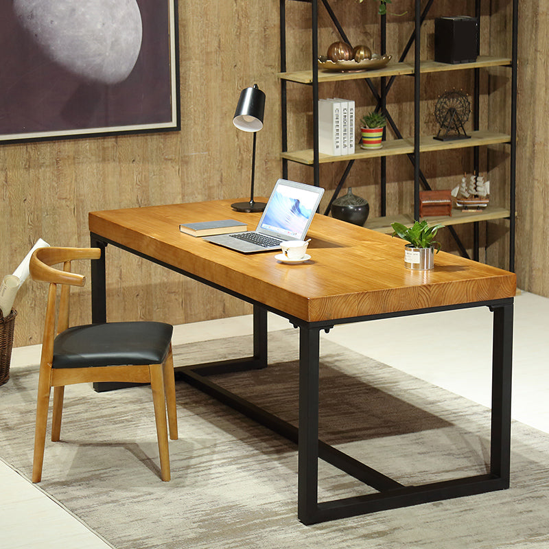 Rectangular Industrial Writing Desk Brown Solid Wood Office Desk