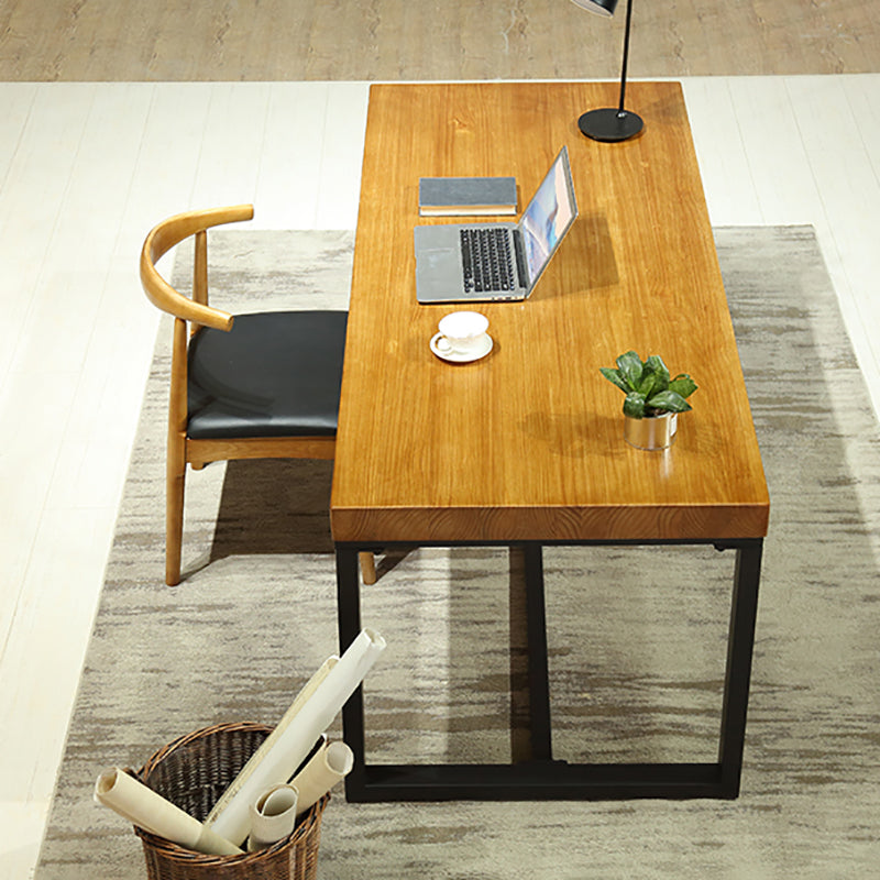 Rectangular Industrial Writing Desk Brown Solid Wood Office Desk