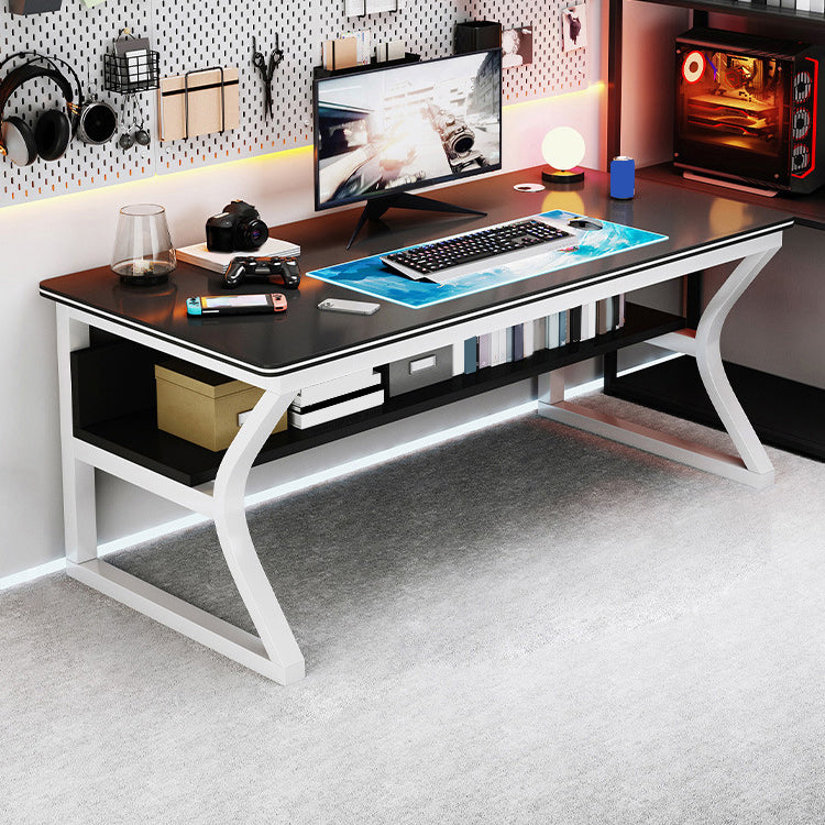 Modern Wooden Computer Desk Cable Management Rectangular Office Desk with Shelf